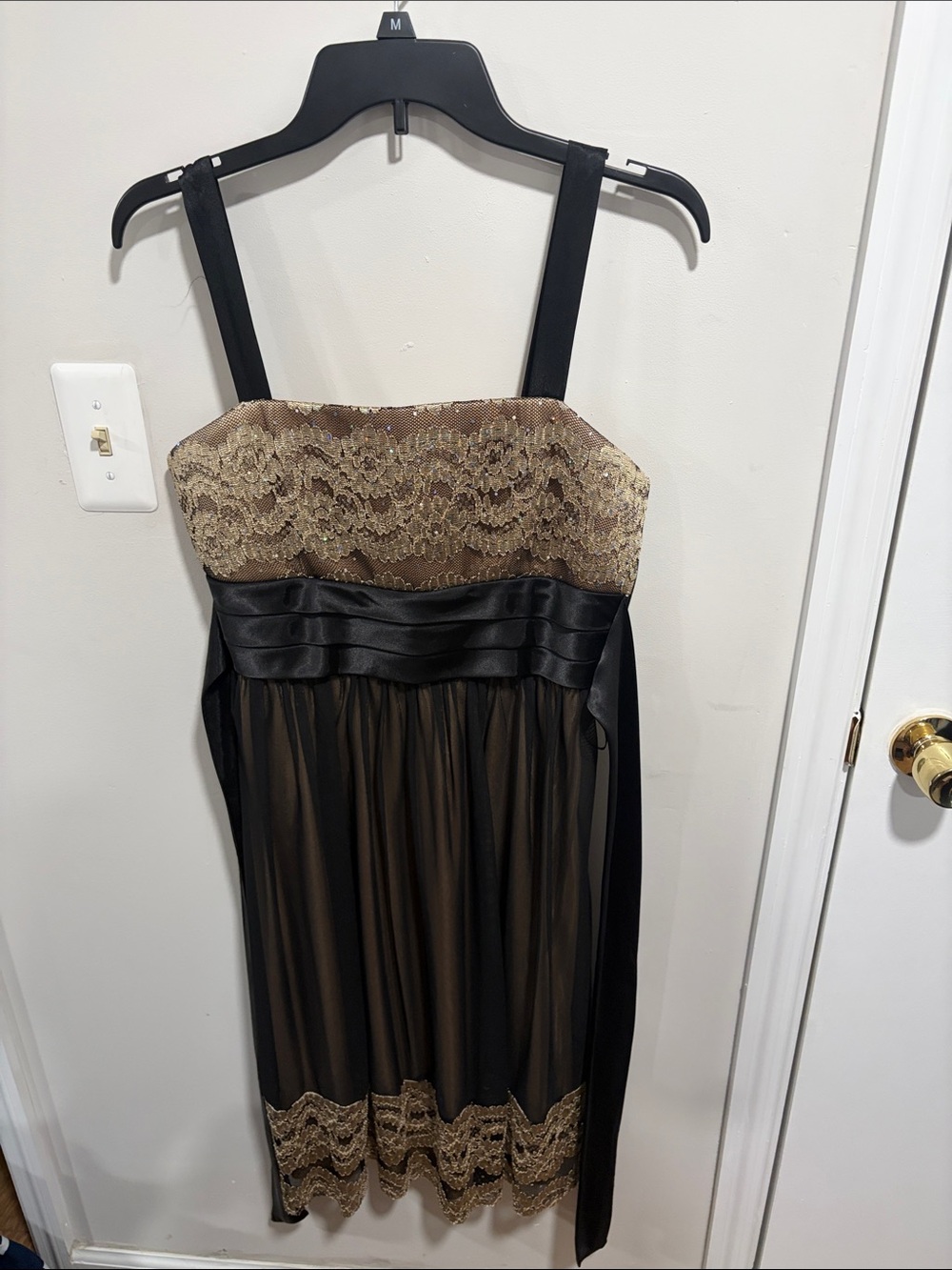 Gold Lace & Black Chiffon Strap Dress